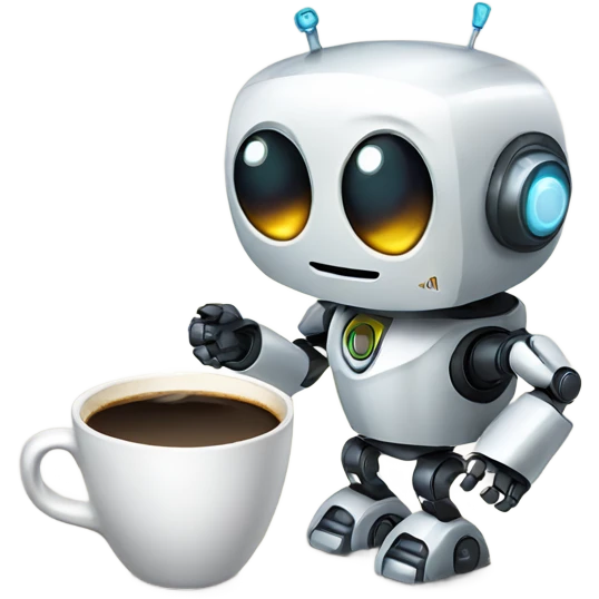 cute robot with a cup of coffee emoji