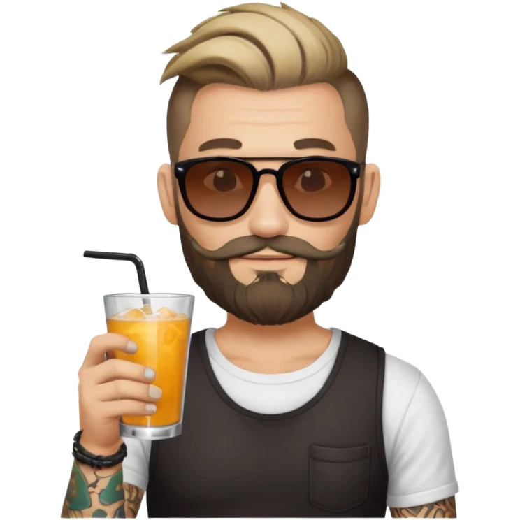 tatoo guy drink holders with sunglass bearded bun hair emoji