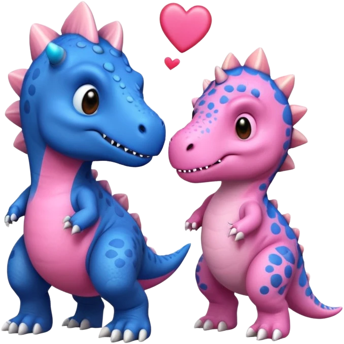 2 Dino one Triceratops cute pink kawei in love with one Blue t-Rex  emoji