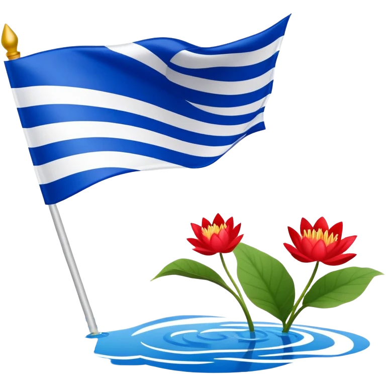 Flag of Friesland with blue and white diagonal stripes and red water lily leaves emoji