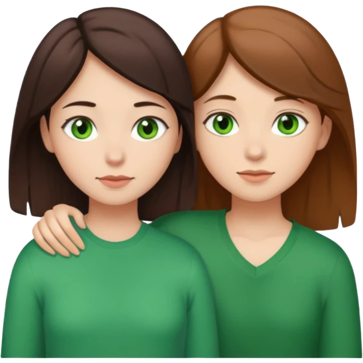 lesbian cuddles dark brown hair girl and light brown hair girl with green eyes emoji