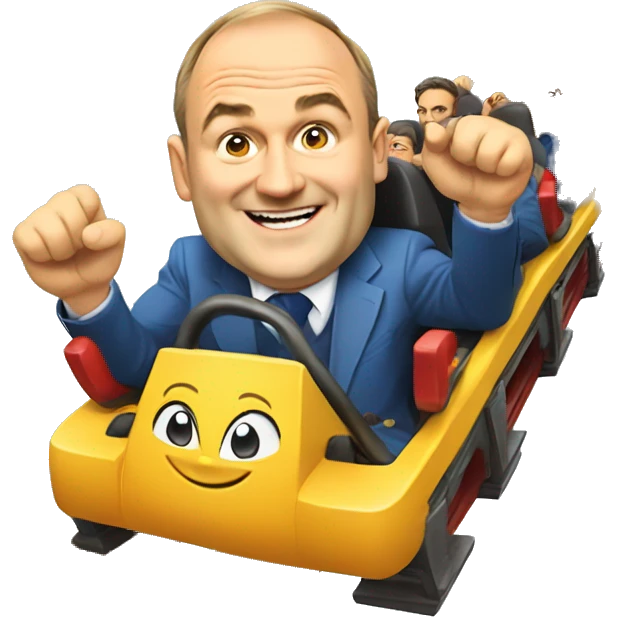 Liberal Democrat leader Ed Davey on a rollercoaster, smiling emoji