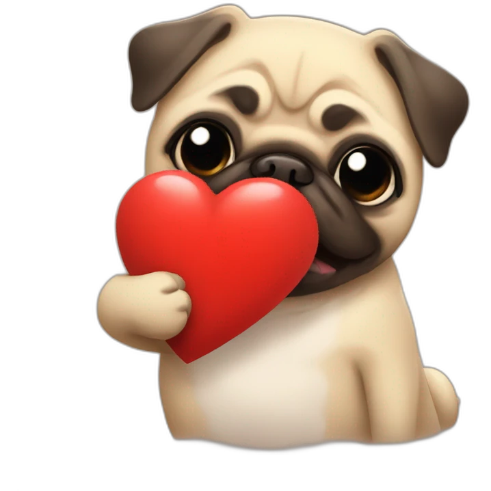 anime pug holding up a big red heart emoji