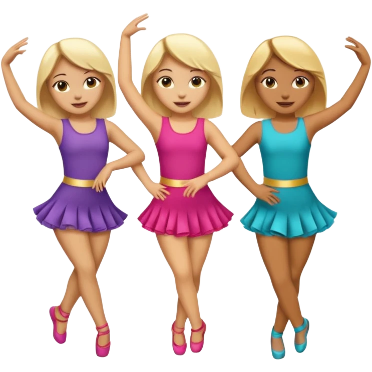 Emoji of 3 Girls dancing ONE with blonde hair, one tan skin with brown  hair ONLY ONE IS BLONDE emoji
