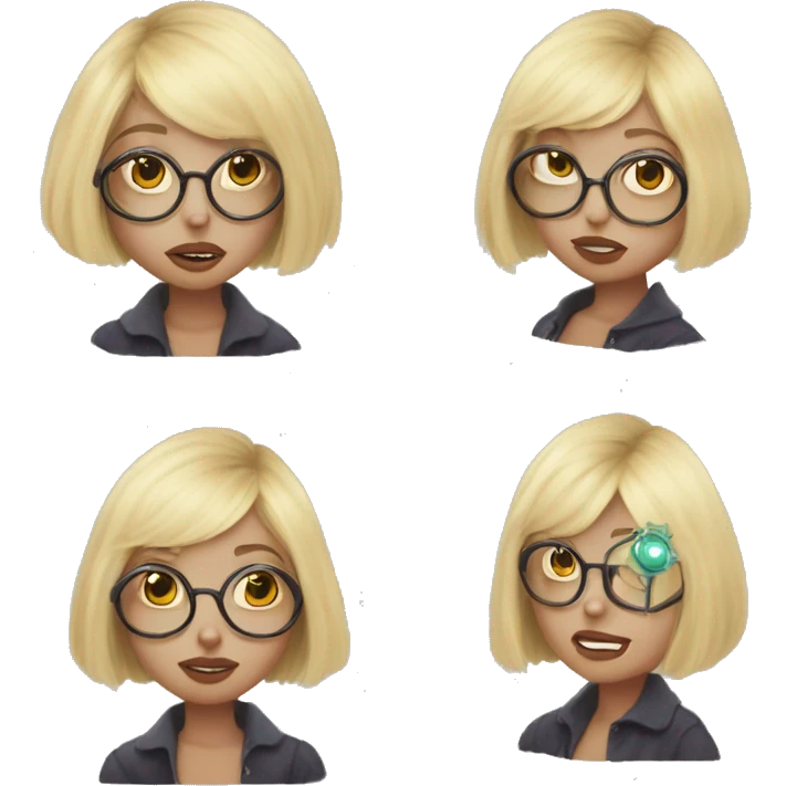 Blonde Bob cut hair weird Karen with circular glasses and tarot cards emoji