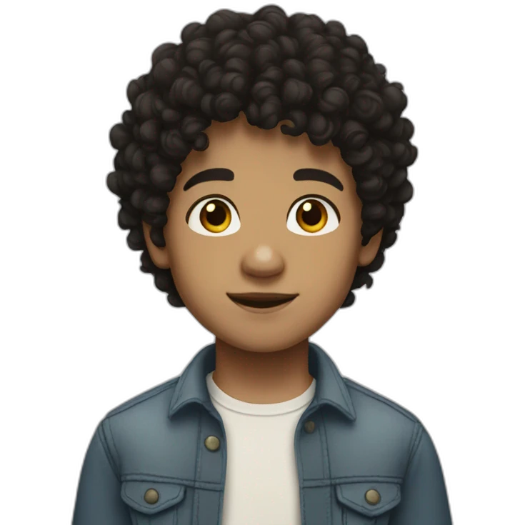 Boy, black curly hair, brown eyes, white skin emoji