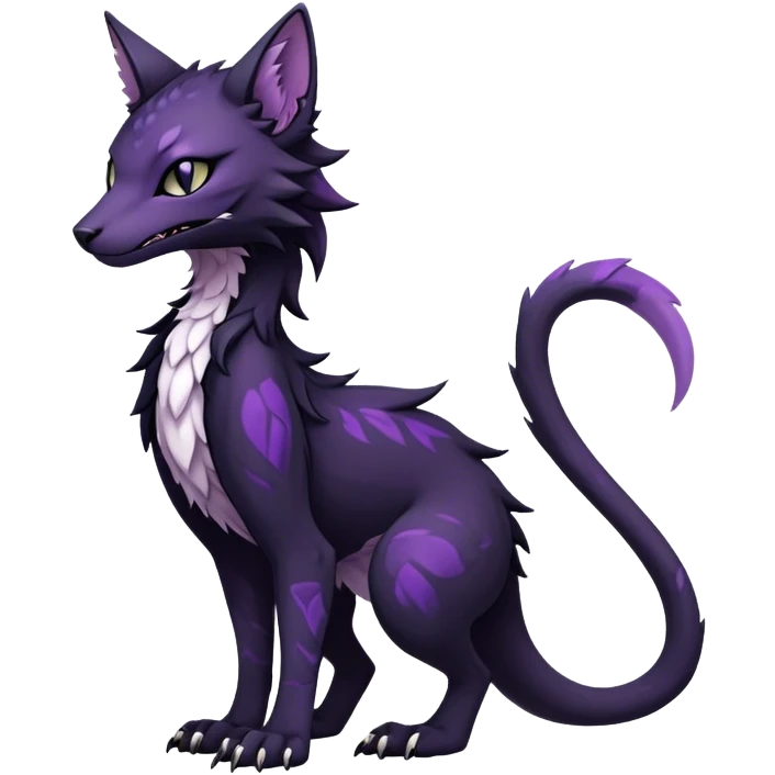 Kawaii dark black purplish blackish edgy fantasy ethereal feline-vernid-sergal-fursona animal creature full body with intricate markings  emoji