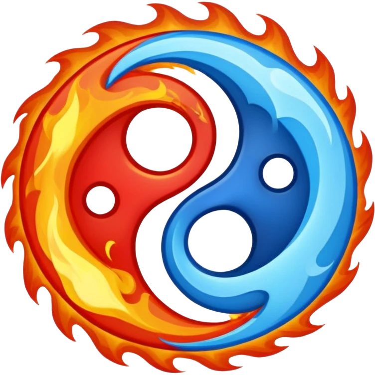 The fire and water emojis are in the form of the yin-yan symbol in front of a completely black background. emoji