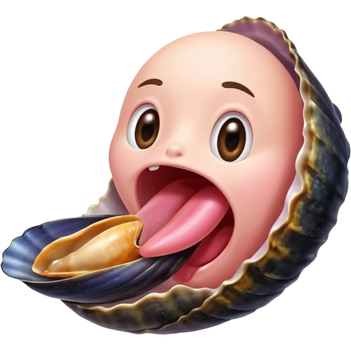 langue qui dépasse d'une bouche humaine ouverte et touche une moule ouverte sans coquille emoji