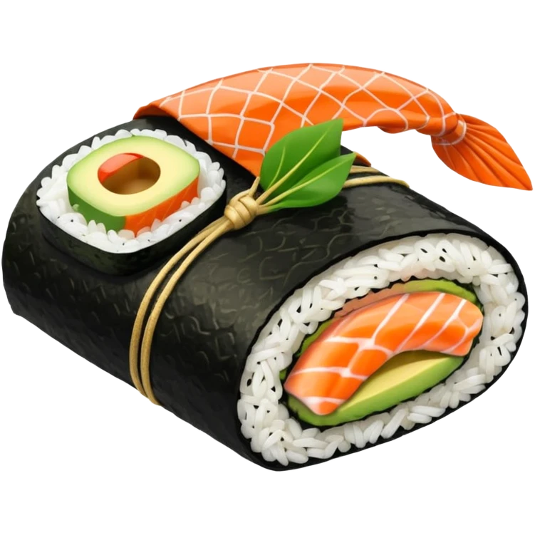 A sushi roll laying in bed with a blanket on emoji