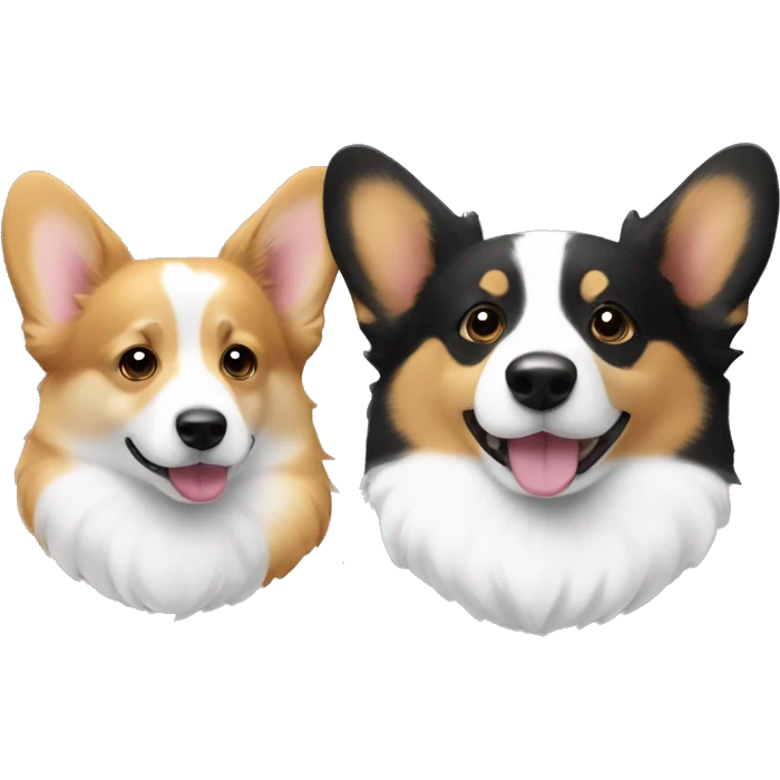 Two corgis. One tan and white. One white black and tan with fluffy tail emoji