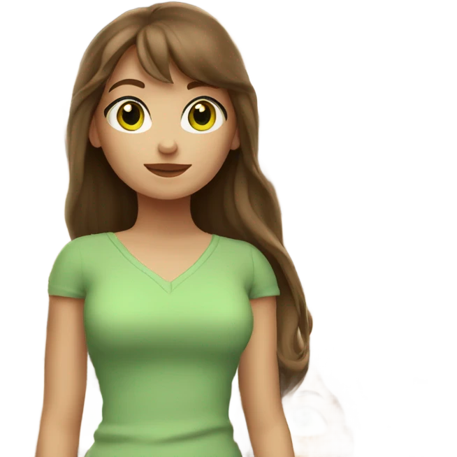 Woman Long brown hair with bangs and green Eyes - in a cute pose emoji