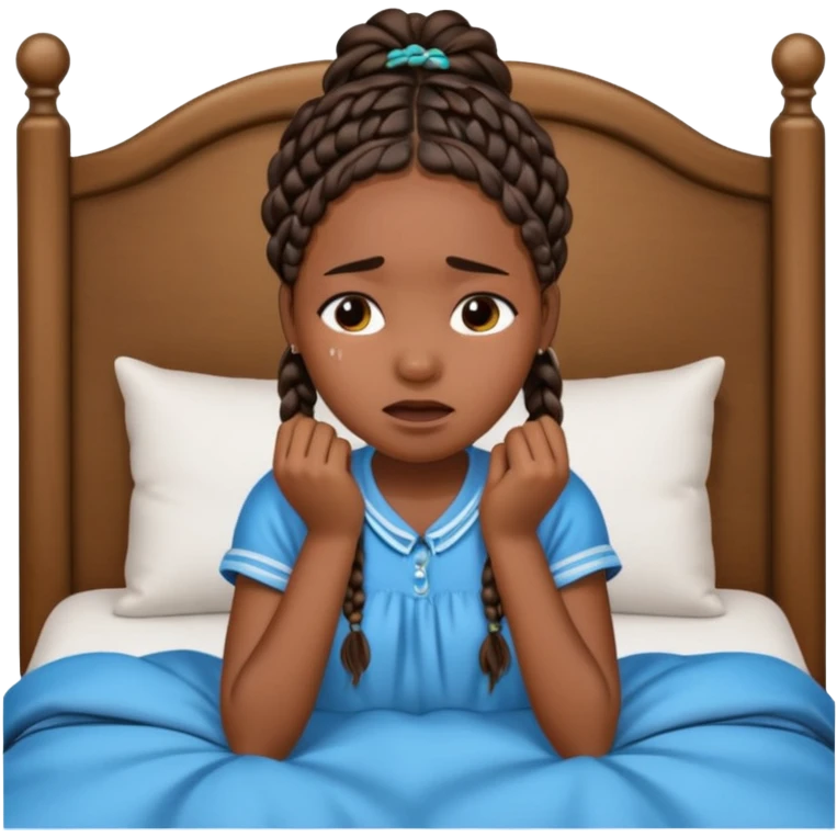 Black girl with braids in a big king size bed by herself crying emoji