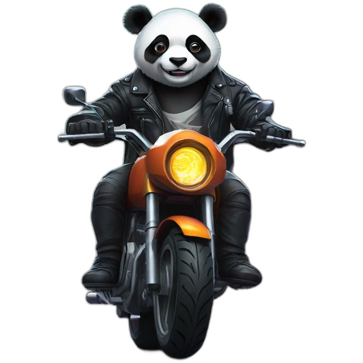 Cyberpunk cool panda riding motorbike emoji