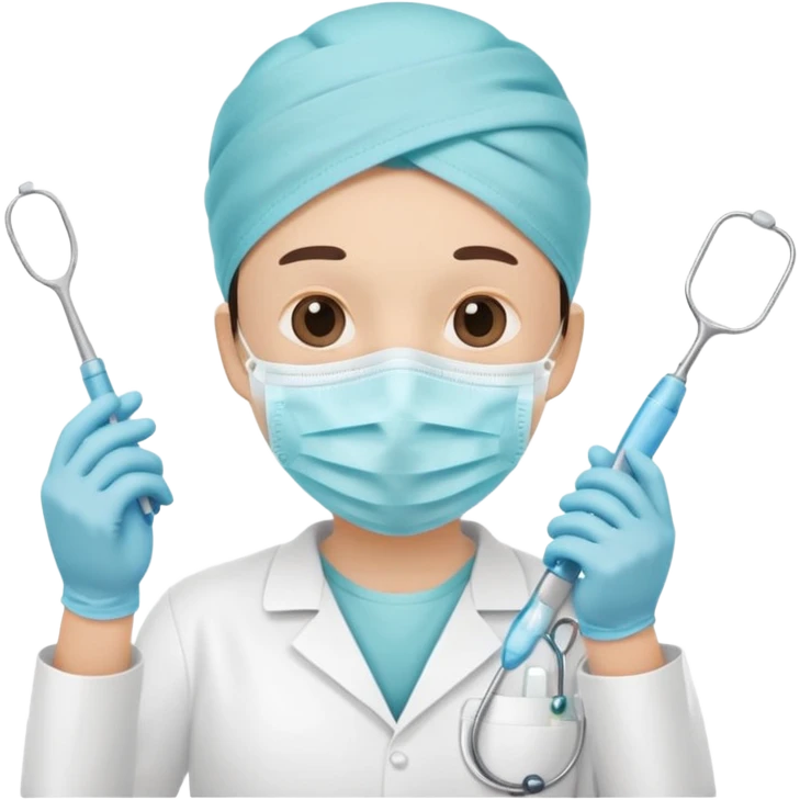 Tooth character wearing a medical face mask, holding dental equipment, clean flat illustration, simple emoji design, suitable for Canva.” emoji