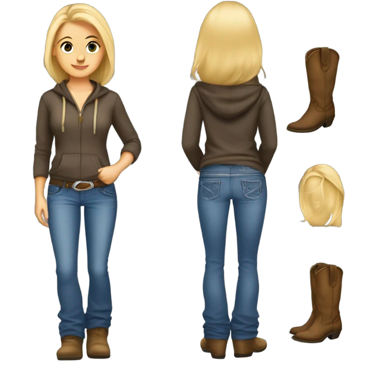 Redneck Blonde girl wearing a hoodie, bootcut jeans, and cowboy boots emoji