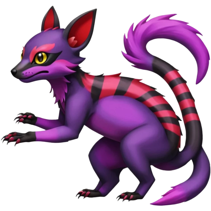 Rare exotic cute epic aesthetic gothic colorful Salandit-Eevee-Civet-species-Fakemon-hybrid-creature, with markings, full body emoji