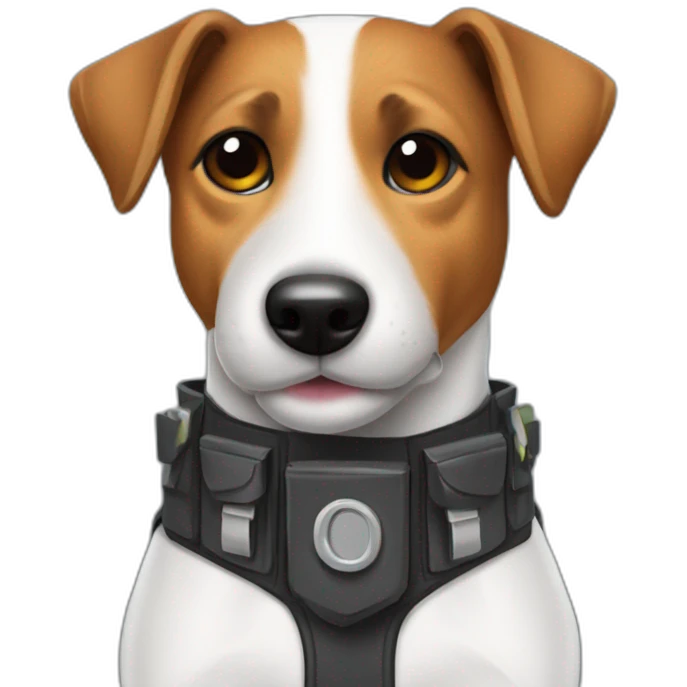 a jack russell terrier dog who works as a switchman and wears a bulletproof vest emoji