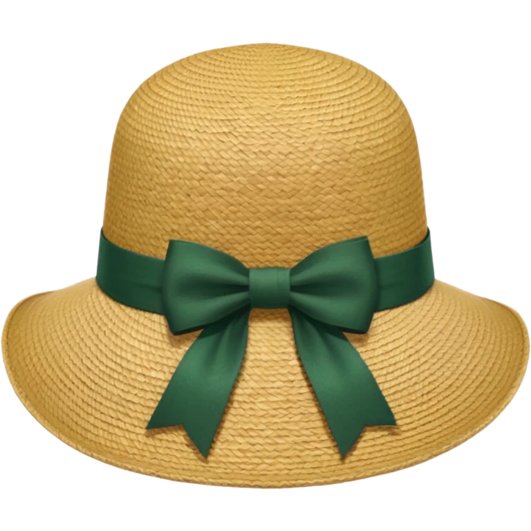 light beige women's straw hat with large brim and dark green bow emoji