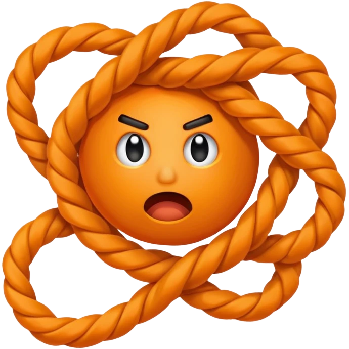 can i have an image of an orange Knotted rope feeling frustrated emoji