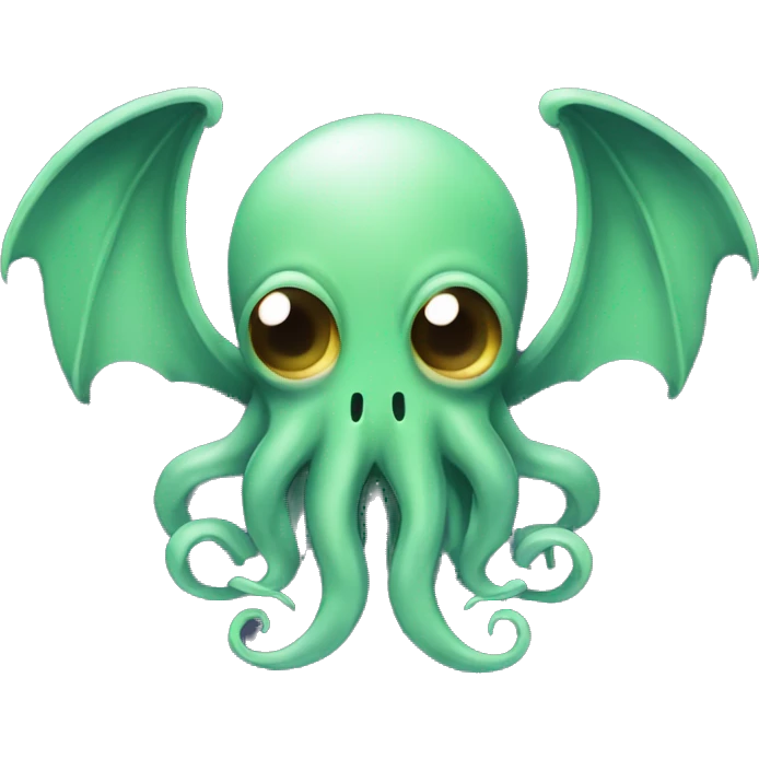 An emoji-style depiction of Cthulhu in a T-pose, with a simple, cute appearance, tentacled face, small wings, and slightly menacing eyes. The figure should be centered, with a transparent background, simplified for an emoji style.= emoji