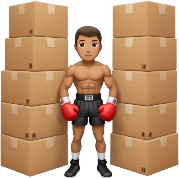 Can you make a man who is a boxer made square cardboard boxes emoji