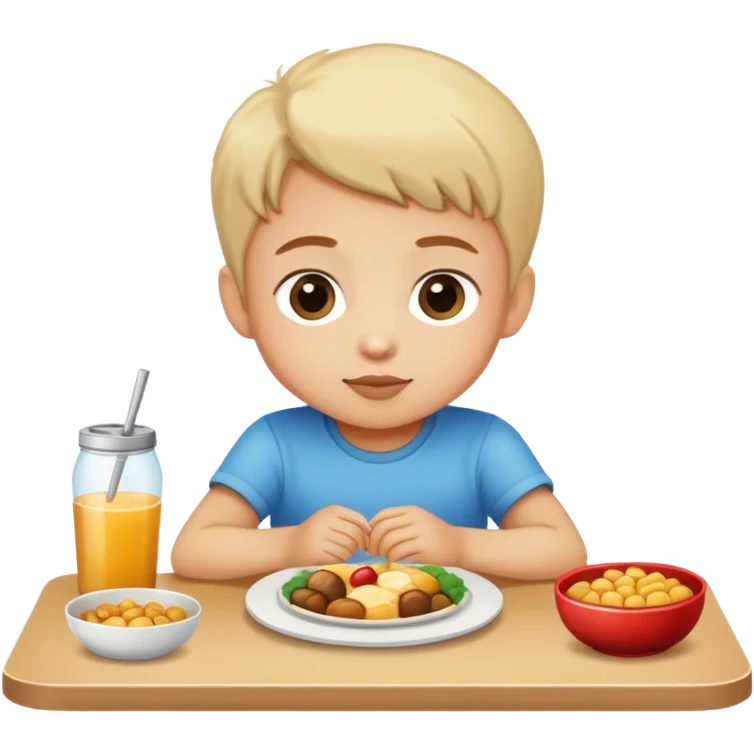 child sitting at the table with food emoji