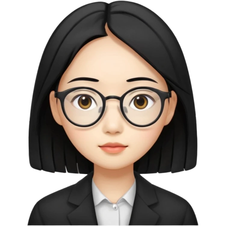 asian female teaching, with double eyelids, wearing spectacles with black shoulder length hair emoji