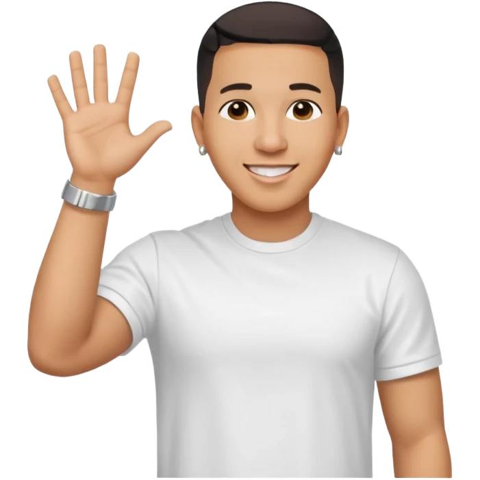 joven trigueno corte de pelo daddy yankee sonrisa bonita mano arriba emoji