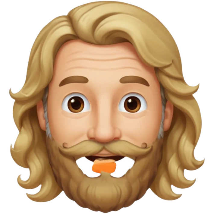 MID AGE MAN WITH LONG BLOND & bROWN WAVY HAIR; AND BROWN & GREY MOUSTACH AND BEARD, HAPPY EYES, ROSEY CHEEKS emoji