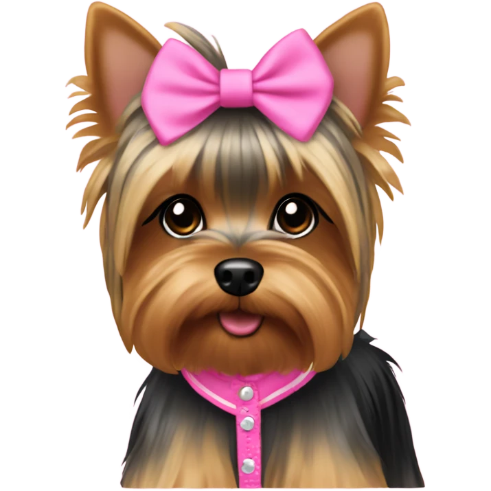 Yorkie wearing pink desss emoji