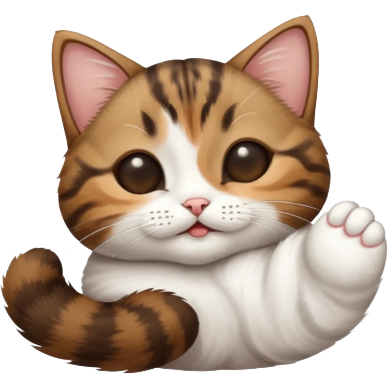 dark brown tabby and white small cat in funny positions upside down with eyes closed emoji