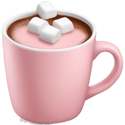 Light Pink mug of hot chocolate with marshmallows  emoji