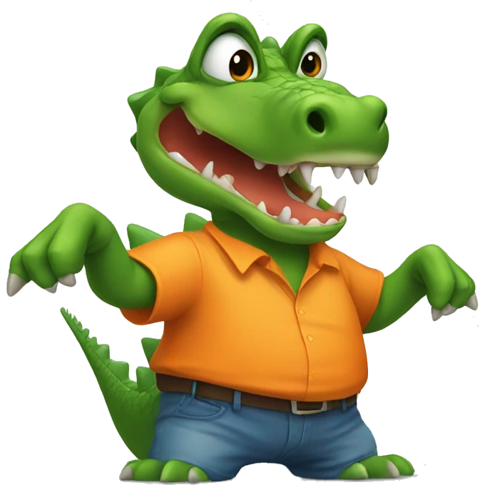 Fighting alligator wearing an orange colored shirt emoji