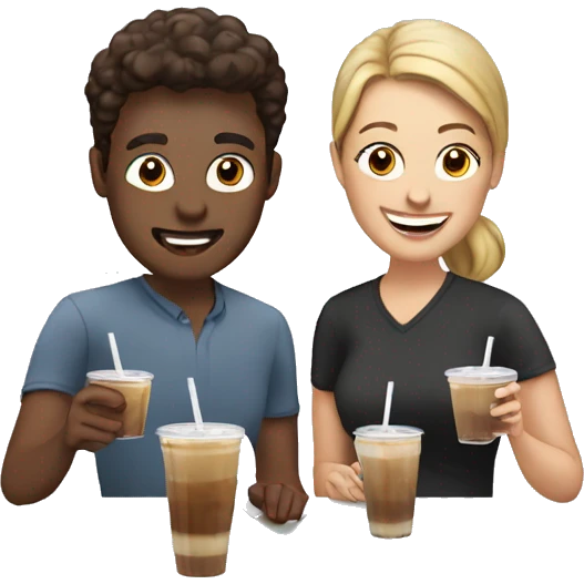 Marketing team members working while drinking iced coffee emoji