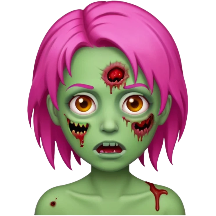 Create a zombie emoji in the style of an iPhone emoji, Hot pink hair emoji