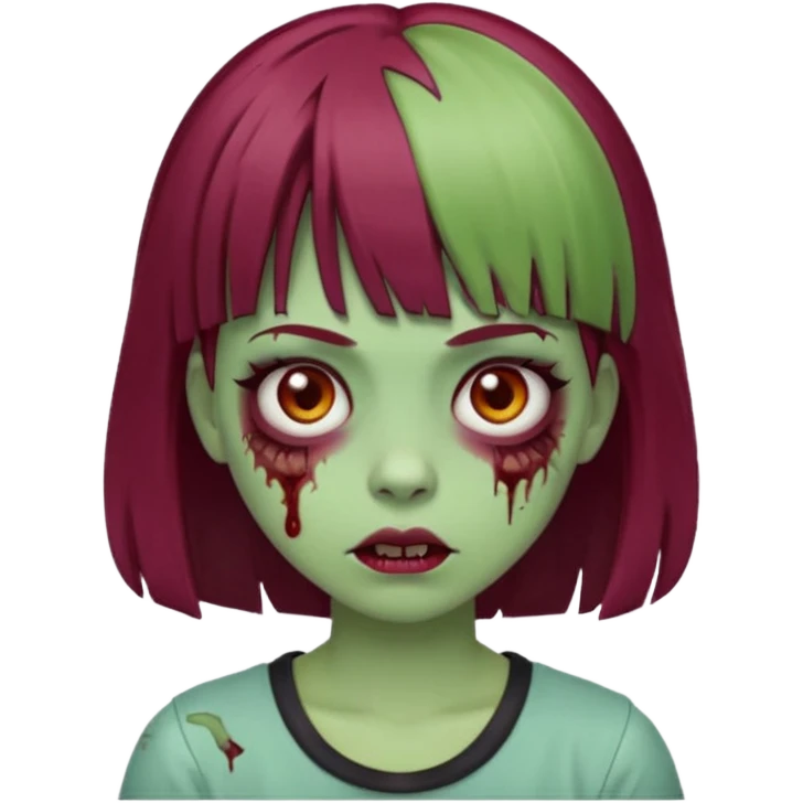 girl zombie with burgundy hair and bangs emoji, white background  emoji