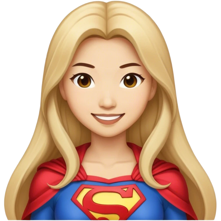 Asian superhero wife with long dark blonde hair light skin smiling emoji