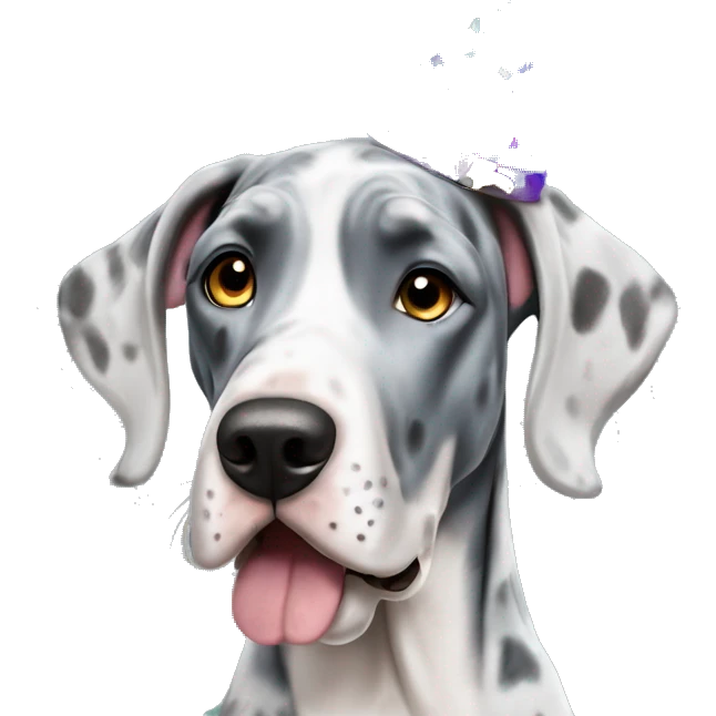 Blue Merle Great Dane wearing party hat emoji