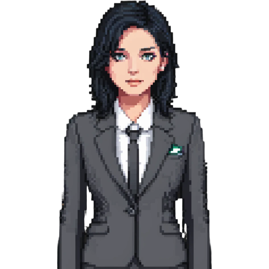 white woman with black hair in a suit emoji