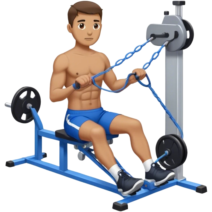 back view of man with blue shorts using seated cable-rows machine emoji