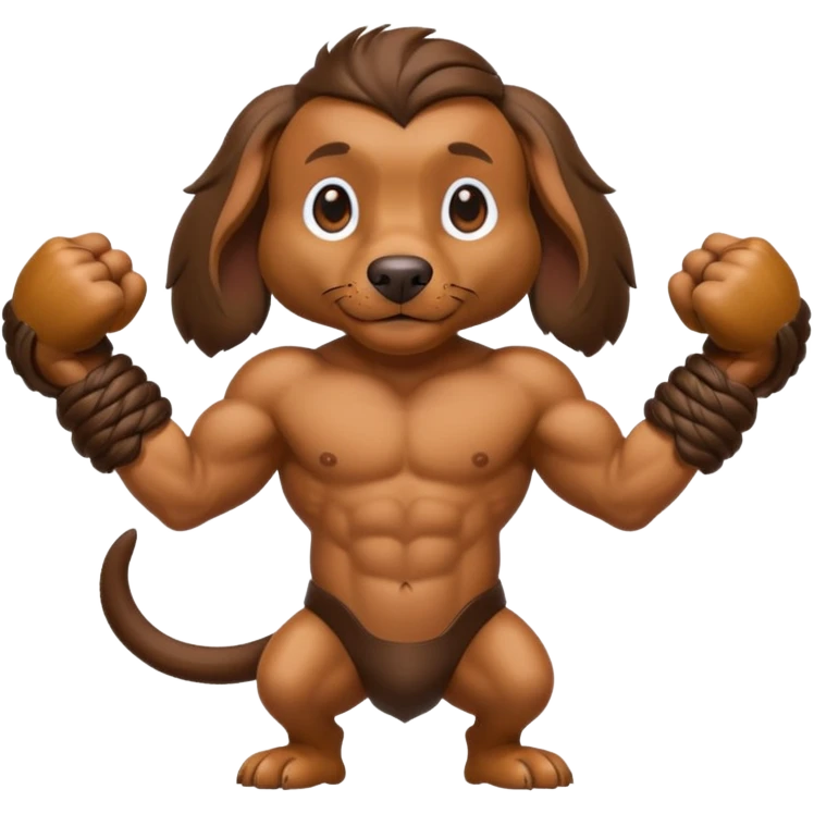 Brown long haired weiner dog with monkey fist weapons emoji