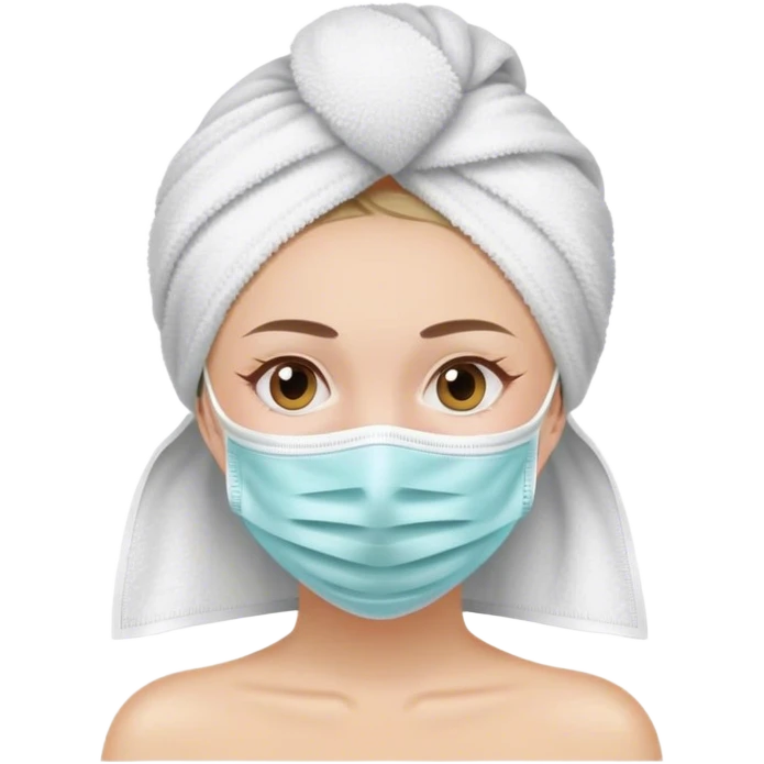 a girl with face mask and a towel in her head  emoji