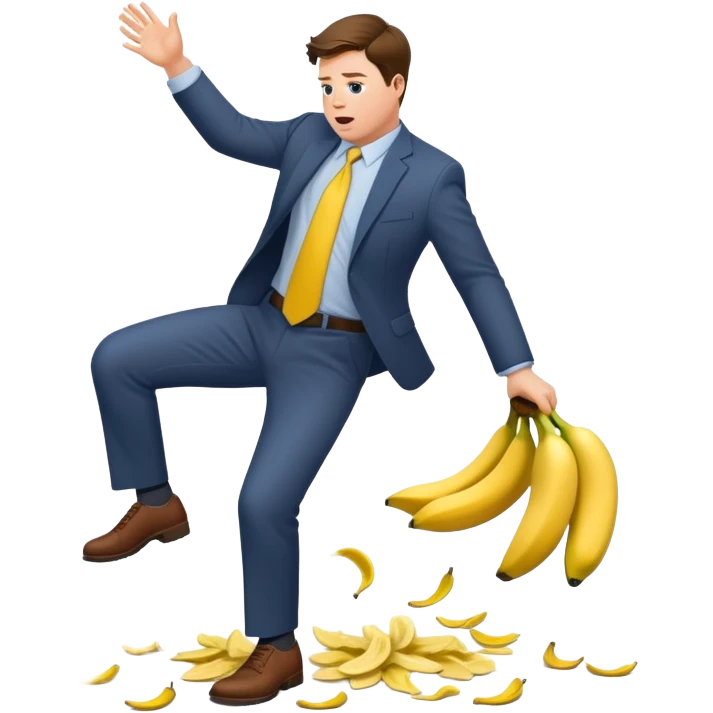 JD Vance falling backwards with one foot slipping on a single banana peel on the ground emoji
