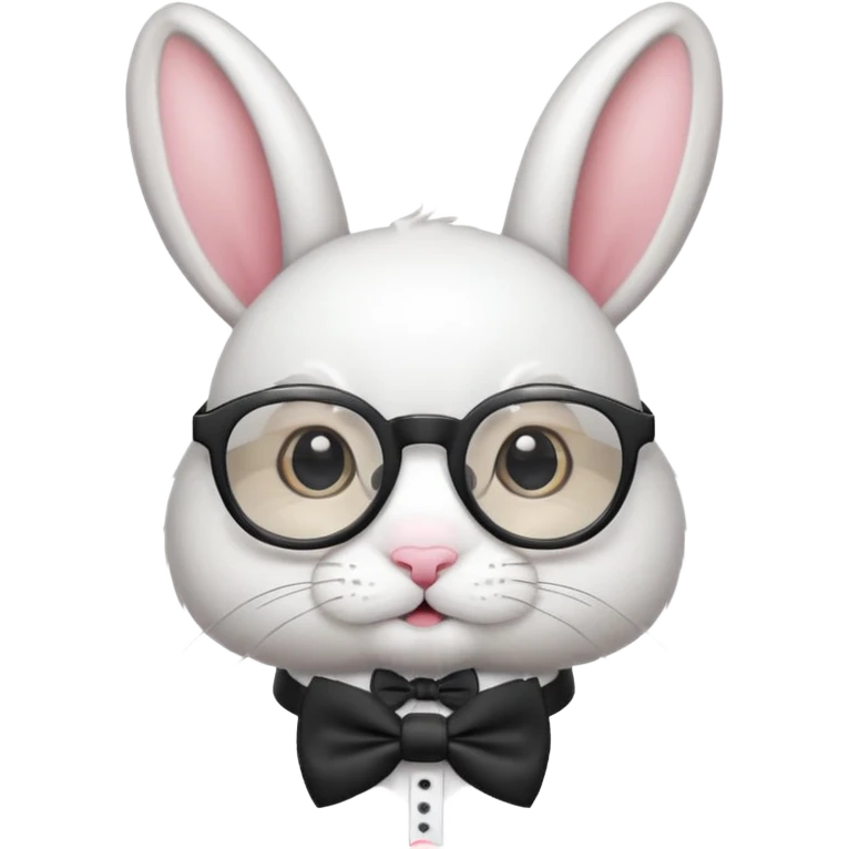 White bunny with round glasses and bow tie. emoji