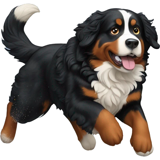 Bernese mountain dog running through the snow  emoji