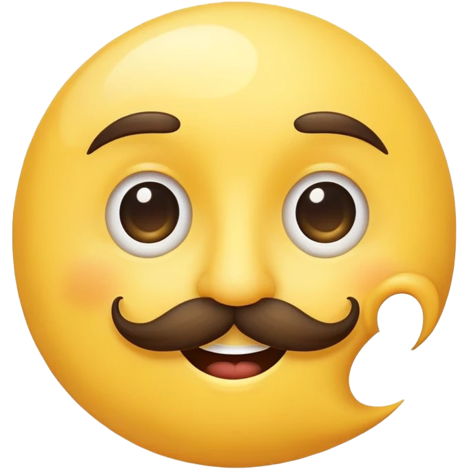 crescent moon with a funny mustache and cute smiling face emoji