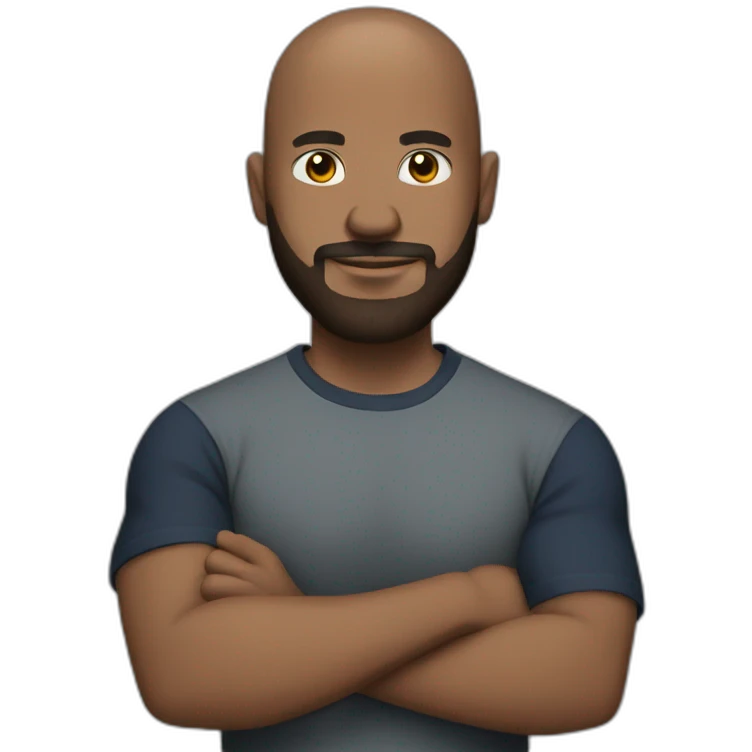 Man with buzzcut and some beard, arms crossed with a club tshirt emoji