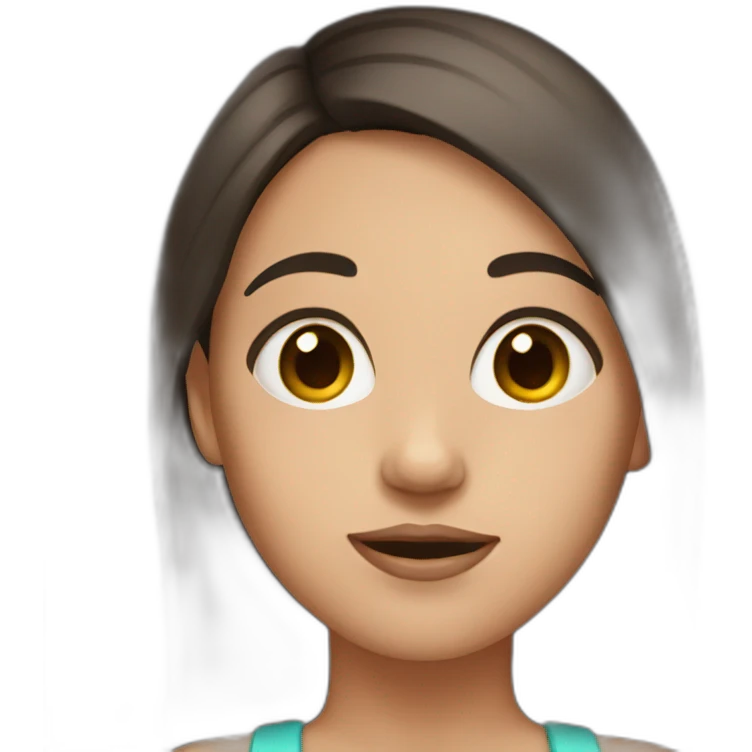 Girl with big forehead and dark brown hair and no eyebrows emoji