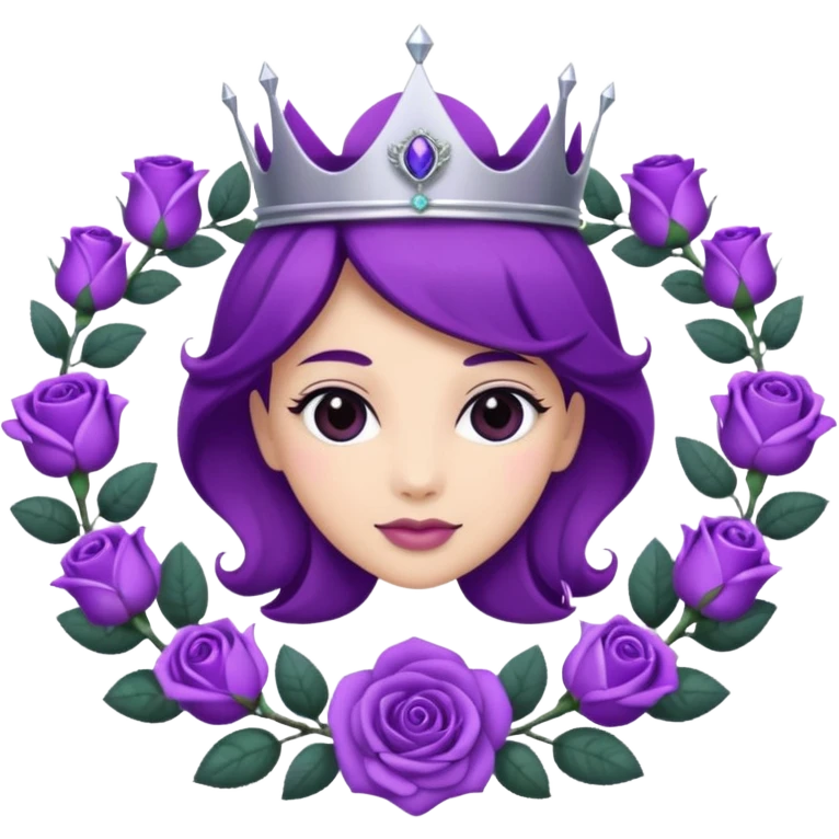Purple rose with silver tiara and a purple emblem leaf wreath emoji
